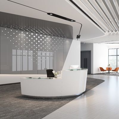comprar Escritorio de recepción de vidrio de pintura de alto brillo para muebles de sala de reuniones online manufacture