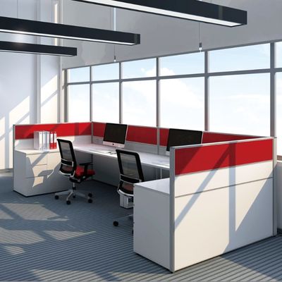 comprar Posición de trabajo de personal en forma de L con pantalla de color blanco y rojo para mayor privacidad online manufacture