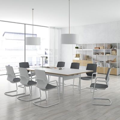 comprar Mesa de conferencias de blanco de nieve personalizable con alta durabilidad y pies blancos de acero online manufacture