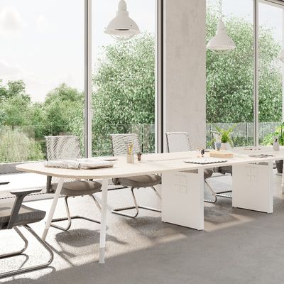 comprar Mesa de conferencias de oficina moderna de madera con color blanco y recubrimiento en polvo de acero Superficie de escritorio soporte de personalización online manufacture