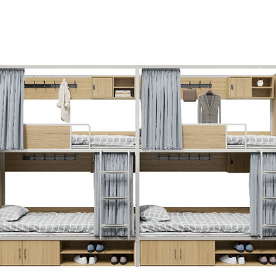Support customization Student Dormitory Double-Decker Iron Frame Bunk Bed with Curtain Rack and 250 lbs Weight Capacity