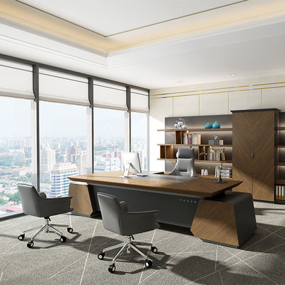 comprar Escritorio de oficina de lujo moderno Gran escritorio de paneles de MDF de madera en colores oscuros Diseño clásico para uso de oficina Soporte de personalización online manufacture