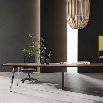 comprar Soporte de personalización Diseño moderno de madera oscura Mesa de conferencias con piernas de acero laminadas en frío Muebles de oficina para salas de reuniones y negociaciones online manufacture