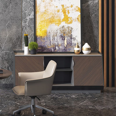 comprar Soporte de personalización de panel oscuro irregular Estación de agua de té con gabinete de almacenamiento y puerta corredera para recepción Escritorio para edificio de oficinas online manufacture