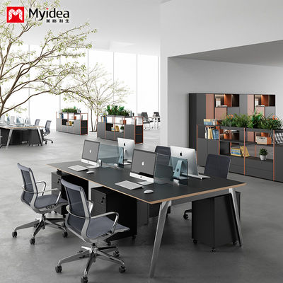 comprar Escritorio moderno de cuatro personas personalización de escritorio modular de madera de mesa con piernas de aleación de aluminio chapado para el diseño contemporáneo de la oficina online manufacture