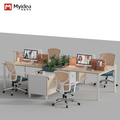 comprar Juego de escritorio y silla para oficina de personal, mesa y cabina de estación de trabajo para empleados, oficina financiera, escritorio y silla con pantalla para cuatro personas online manufacture
