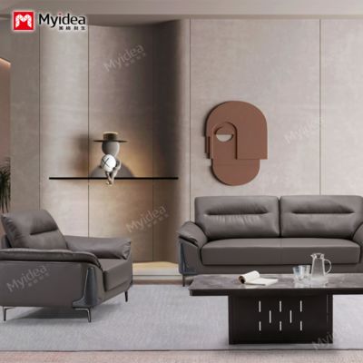 comprar Sofá de oficina y mesa de café, área de recepción de negocios moderna, sofá de tres plazas de cuero de lujo ligero online manufacture