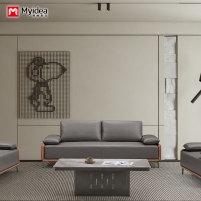 Foshan Office Sofa, Leather Business Lounge, VIP Reception Room, Simple and Modern boss Sofa, Coffee Table Combination