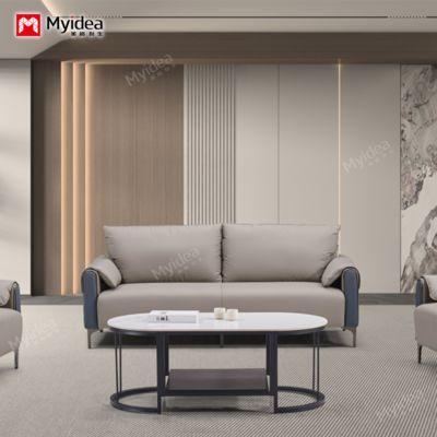 comprar Sofá de oficina de diseño moderno de lujo mesa de café de cuero negocio recepción propietario de la empresa negociación hotel vestíbulo tienda área de estar online manufacture