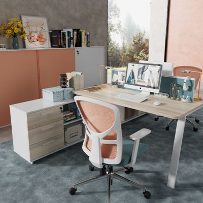 Foshan office furniture factory staff desk facing two people with cabinet, lockable office desk, screen style computer desk