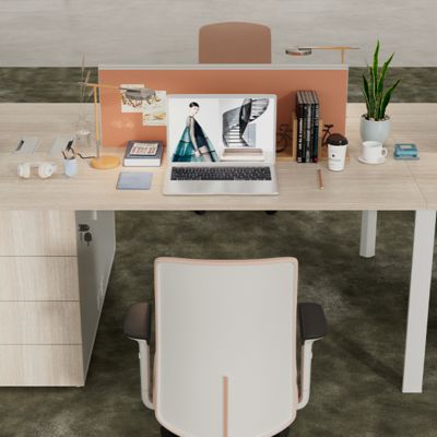 Two People Facing Each Other, Four People, Office Desk With Drawers, Company Staff Desk With Desk Screen, Staff Desk, Computer Desk