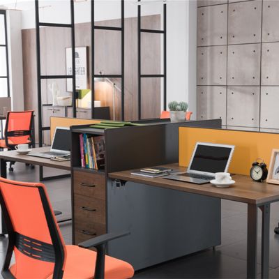 Two Staff Members Facing Each Other, Four Drawer Office Desk, Bright Color Screen, Office Furniture Desk