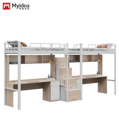 comprar Dormitorio escolar con literas, escritorios, espacio de almacenamiento, escaleras, cama con estructura de hierro para dos personas, combinación de acero y madera online manufacture