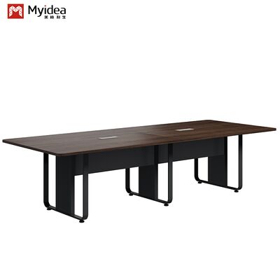 comprar Mesa de conferencias de diseño moderno en madera oscura con patas de acero laminado en frío, mobiliario de oficina para salas de reuniones y negociación, venta al por mayor de fábrica online manufacture