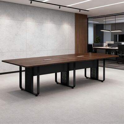 Modern Design Dark Wood Grain Conference Table With Cold-Rolled Steel Legs Office Furniture for Meeting & Negotiation Rooms Factory wholesale