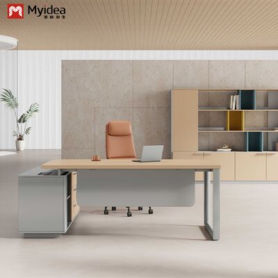 comprar Escritorio ejecutivo en forma de L de madera sólida Myidea con gabinete de sub-armario y varios pies de acero para edificios de oficinas online manufacture