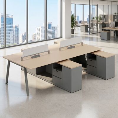 comprar Muebles de Foshan frente a una estación de trabajo de 2 asientos Figura-8 Piernas metálicas, toma de corriente preinstalada, escritorio duradero para personal para cubículos de oficina online manufacture