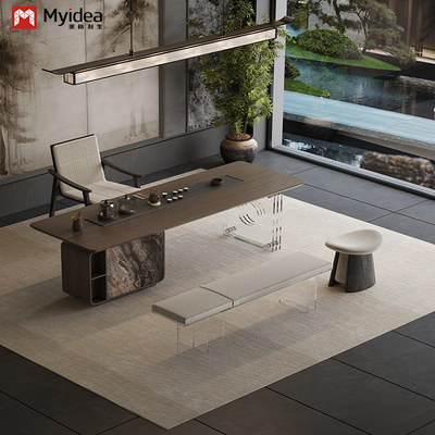 Comprar Mesa de té de madera con patas acrílicas y tres sillas Mesa de té de recepción de oficina online manufacture