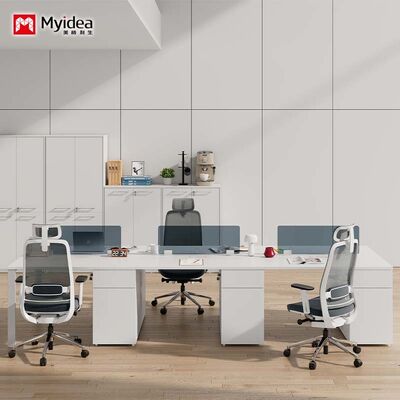 comprar Estación de trabajo de personal de grado comercial    Mesa opuesta con pantalla de vidrio, marco de acero y compartimientos de almacenamiento    Ideal para oficinas corporativas. online manufacture