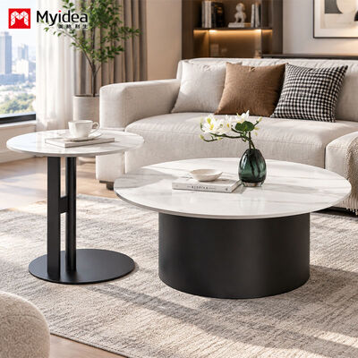 Comprar Juego de mesas de centro anidadas de 2 piezas para sala de estar y oficina, superficie de piedra sinterizada con patas de acero al carbono negro arenado, diseño combinado grande y pequeño que ahorra espacio online manufacture