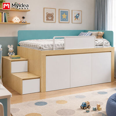 Comprar Cama de alfombra con escaleras de almacenamiento para dormitorio y apartamento, marco de cama alto-bajo que ahorra espacio con escalones de almacenamiento incorporados y espacio de almacenamiento debajo de la cama online manufacture