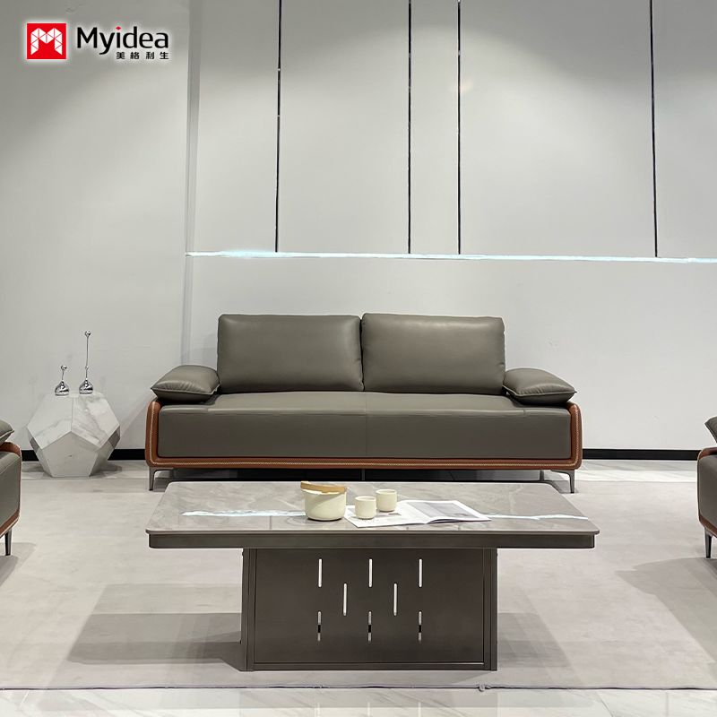 Foshan Office Sofa, Leather Business Lounge, VIP Reception Room, Simple and Modern boss Sofa, Coffee Table Combination