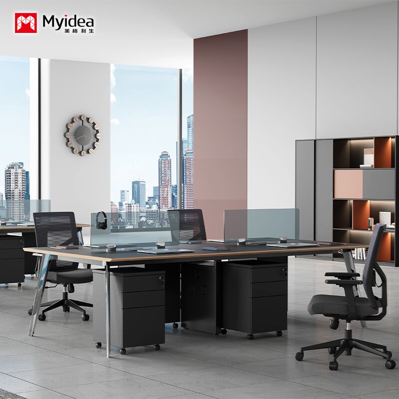 Customization the Staff Desk Is Simple and Modern, with 4 Manual Workstations,the Desk Is Neat and Practical, with a Screen