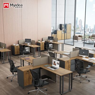 Escritorio para dos personas con armario lateral de acero para guardar piernas, escritorio para personal hecho de cartón de melamina