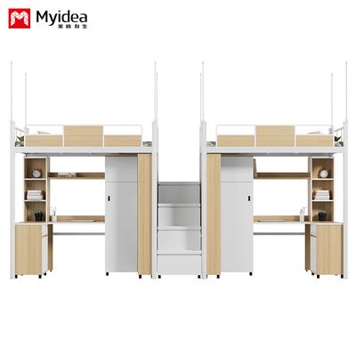 Cama y mesa, gran espacio de almacenamiento, encimera espesa, clavos redondos, bordes sellados para almacenamiento, escaleras y barandillas altas