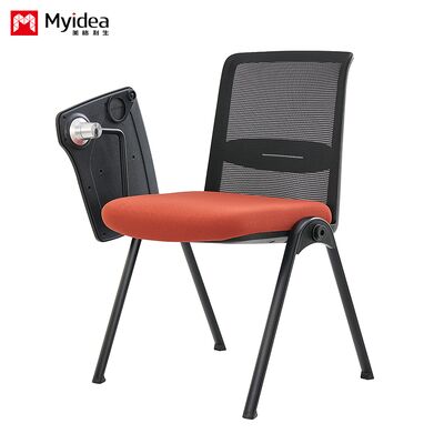 Sala de reuniones de oficina, sala de entrenamiento, silla de plástico con tablero pequeño, conexión de hebilla