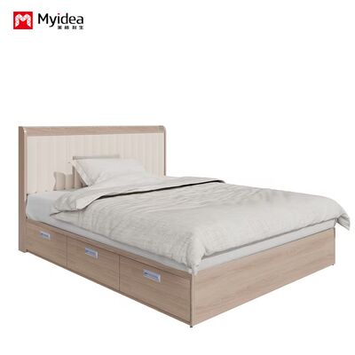 Cama multifuncional Mnimalista Moderna con Armario de cajones, Cama artística de cuero de viento crema, cama doble de tres cajones de tamaño pequeño