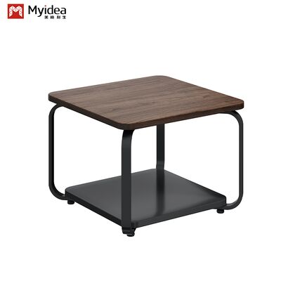 Mesa de café de madera de estilo simple y mesa de negociación con pies y placas de acero, mueble comercial ecológico fabricado