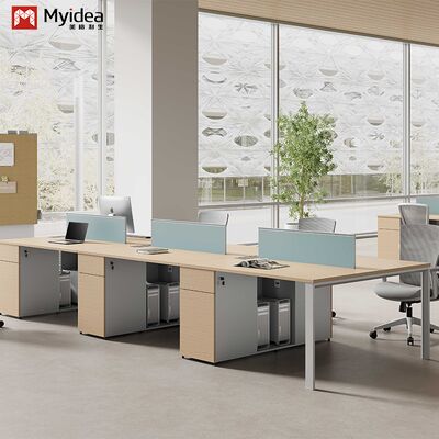 Dos miembros del personal frente a frente, escritorio de cuatro cajones, pantalla de colores brillantes, escritorio de muebles mayorista